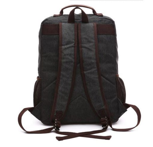 3 Pocket Mens Canvas Military Style Black Travel Backpack - Image 2