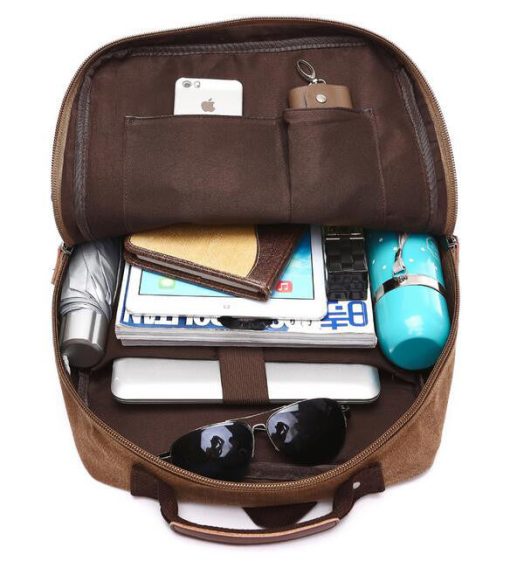 3 Pocket Mens Canvas Military Style Black Travel Backpack - Image 4