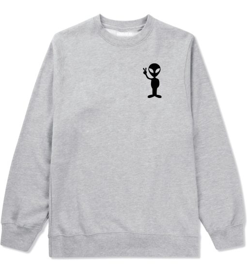Alien Peace Sign Chest Mens Crewneck Sweatshirt - Image 3
