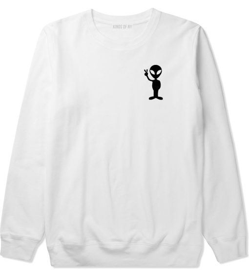 Alien Peace Sign Chest Mens Crewneck Sweatshirt - Image 2