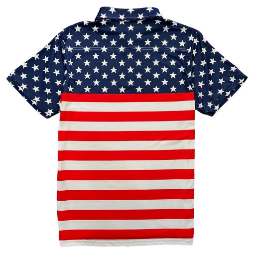 American Flag July 4th Men's Polo Golf Shirt - Image 3