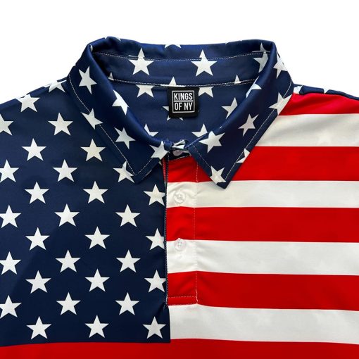 American Flag July 4th Men's Polo Golf Shirt - Image 2