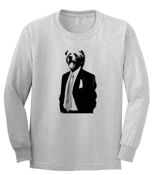 Bear In Suit Funny Long Sleeve T-Shirt - Image 3
