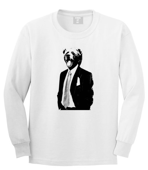 Bear In Suit Funny Long Sleeve T-Shirt - Image 2