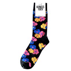 Black Colorful Flowers Floral Mens Cotton Socks