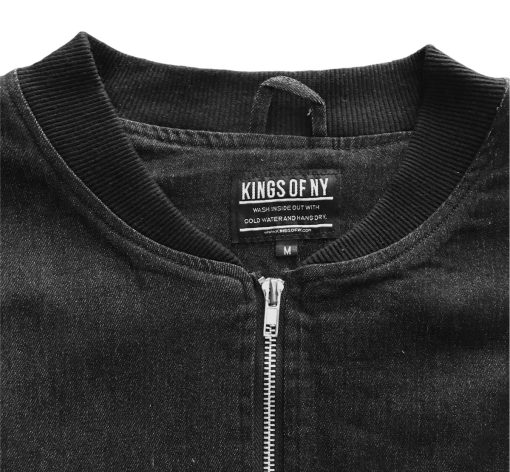 Black Denim Mens Classic Bomber Jacket - Image 3