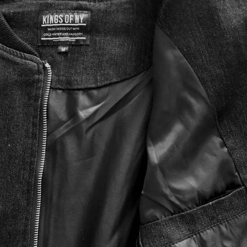 Black Denim Mens Classic Bomber Jacket - Image 4