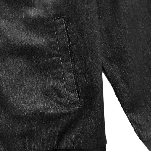 Black Denim Mens Classic Bomber Jacket - Image 5