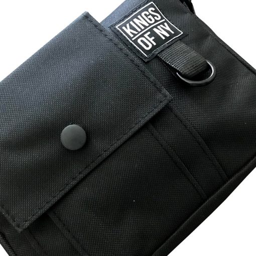 Black Front Pocket Mens Canvas Crossbody Sling Bag - Image 2