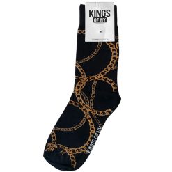 Black Gold Cuban Link Chains Pattern Mens Crew Socks