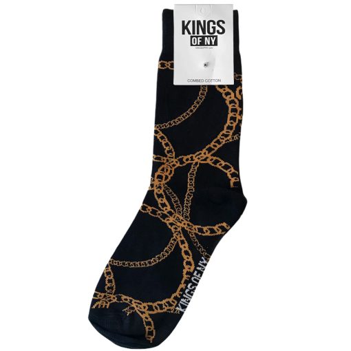 Black Gold Cuban Link Chains Pattern Mens Crew Socks