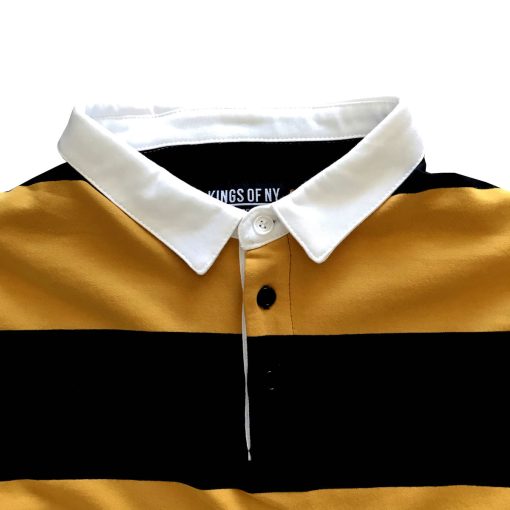 Black and Yellow Comfortable Stretch Short Sleeve Striped Men's Rugby Shirt - Image 3