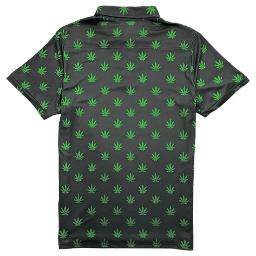 Black Green Weed Leaf Men's Polo Golf Shirt - Image 3