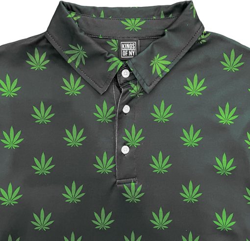 Black Green Weed Leaf Men's Polo Golf Shirt - Image 2
