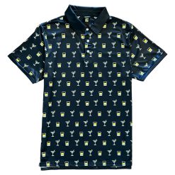 Black Martini And Whiskey Print Mens Golf Polo Shirt