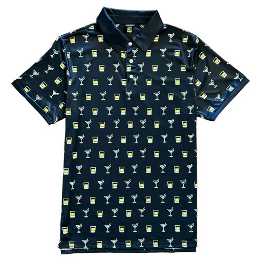 Black Martini And Whiskey Print Mens Golf Polo Shirt