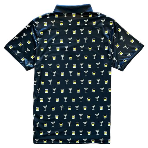 Black Martini And Whiskey Print Mens Golf Polo Shirt - Image 2