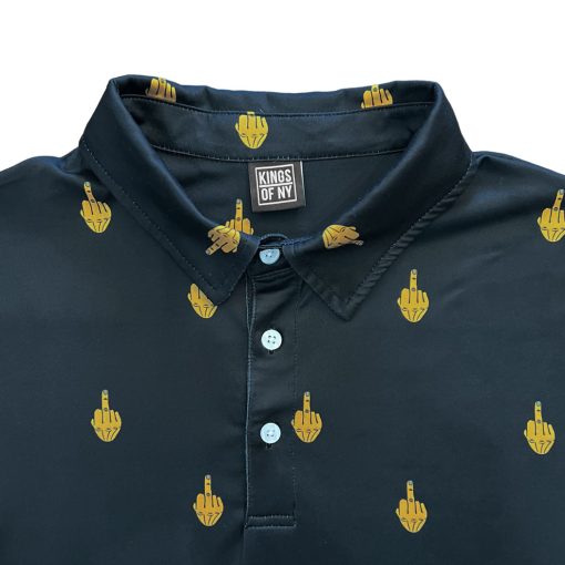 Black Middle Finger Men's Short Sleeve Polo Golf Shirt - Image 2