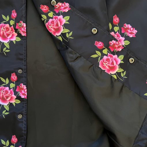 Black Pink Rose Floral Print Mens Coaches Jacket - Image 5