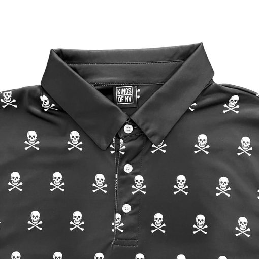 Black Skull And Crossbones Men's Short Sleeve Golf Polo Shirt - Image 3