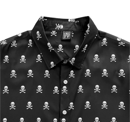 Skull And Crossbones Men’s Short Sleeve Button Down Shirt - Image 3