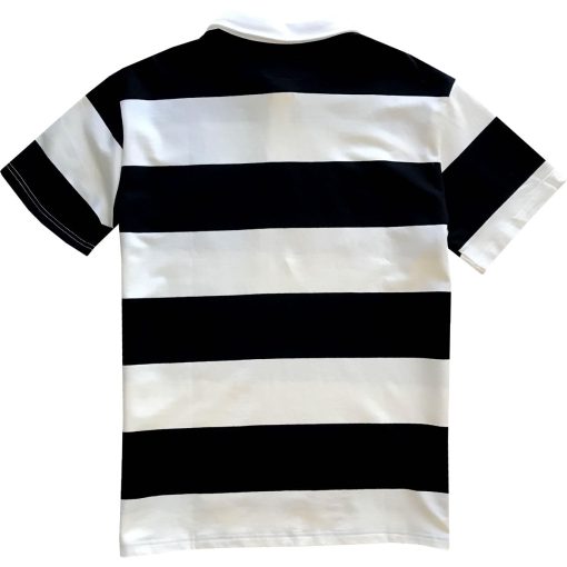 Black and White Comfortable Stretch Short Sleeve Striped Men's Rugby Shirt - Image 2