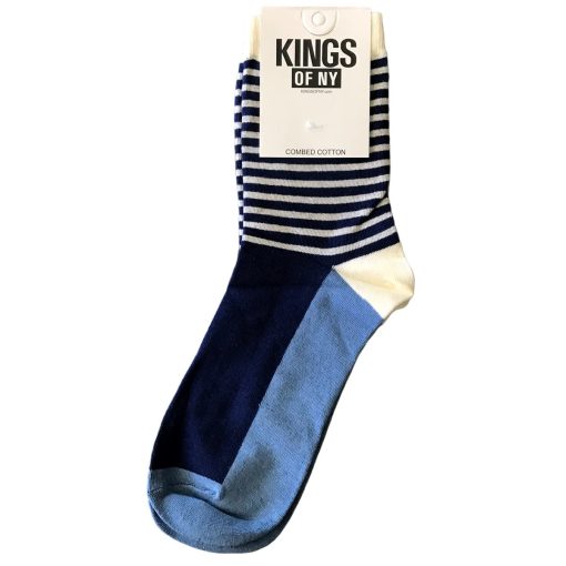 Blue Striped Color Block Print Pattern Mens Socks - Image 2
