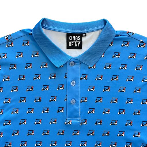 Blue Golf Cart Print Short Sleeve Men's Golf Polo Shirt - Image 2