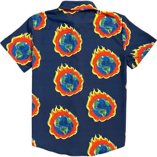 Burning Earth On Fire Men’s Short Sleeve Button Down Shirt - Image 2