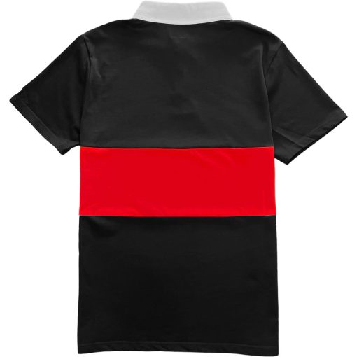 Classic Black and Red Striped Mens Short Sleeve Polo Rugby Shirt - Image 2