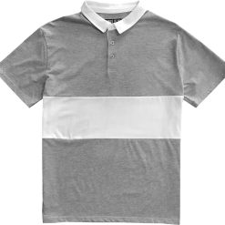 Classic Heather Grey And White Striped Mens Short Sleeve Polo Rugby Shirt