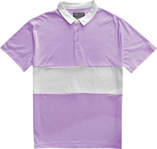 Classic Lavender Purple And White Striped Mens Short Sleeve Polo Rugby Shirt