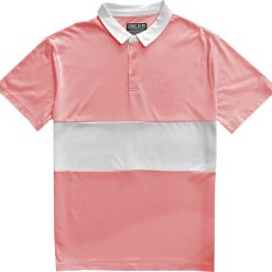 Classic Light Pink And White Striped Mens Short Sleeve Polo Rugby Shirt