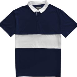 Classic Navy Blue And White Striped Mens Short Sleeve Polo Rugby Shirt