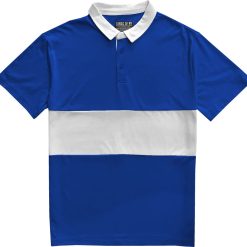 Classic Royal Blue And White Striped Mens Short Sleeve Polo Rugby Shirt