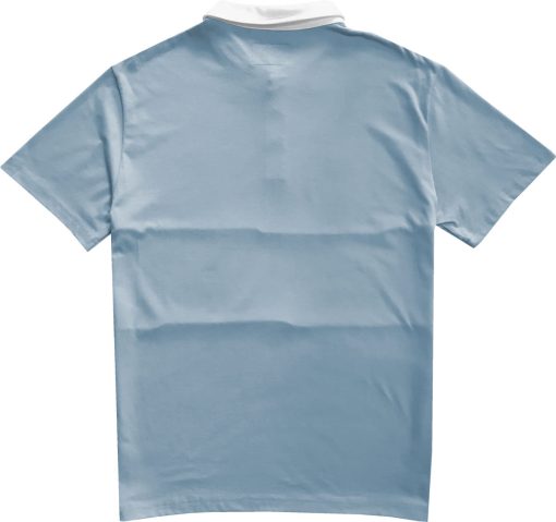 Classic Smoke Blue And White Striped Mens Short Sleeve Polo Rugby Shirt - Image 2