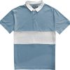 Classic Smoke Blue And White Striped Mens Short Sleeve Polo Rugby Shirt