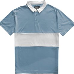 Classic Smoke Blue And White Striped Mens Short Sleeve Polo Rugby Shirt