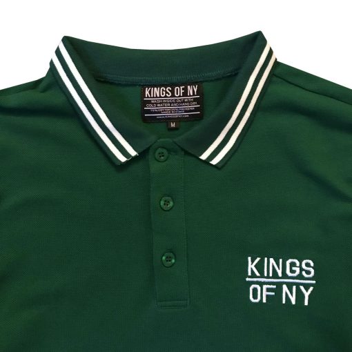 Dark Green Classic Tipped Pique Mens Long Sleeve Polo Shirt - Image 3