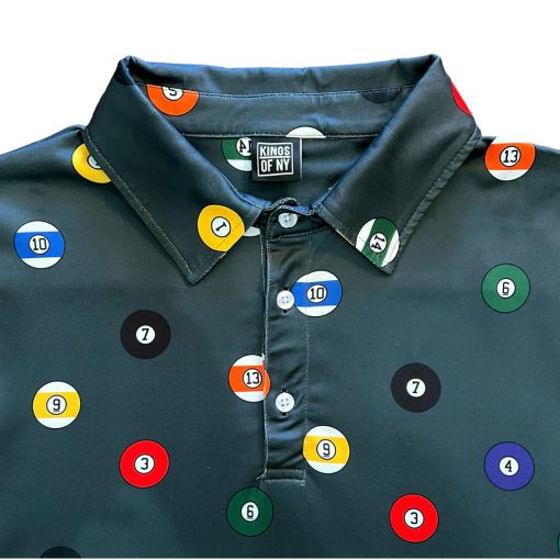Dark Grey Billiard Balls Pool Table Men's Polo Golf Shirt - Image 2