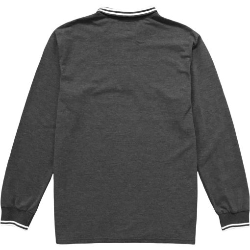 Dark Grey Classic Tipped Pique Mens Long Sleeve Polo Shirt - Image 2