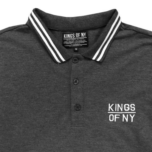 Dark Grey Classic Tipped Pique Mens Long Sleeve Polo Shirt - Image 3