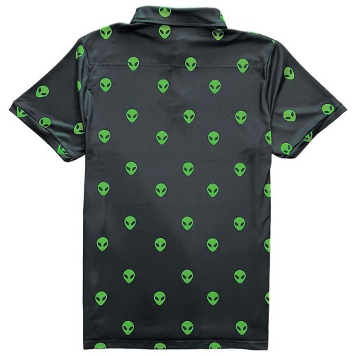 Green Alien Head Men's Polo Golf Shirt - Image 3