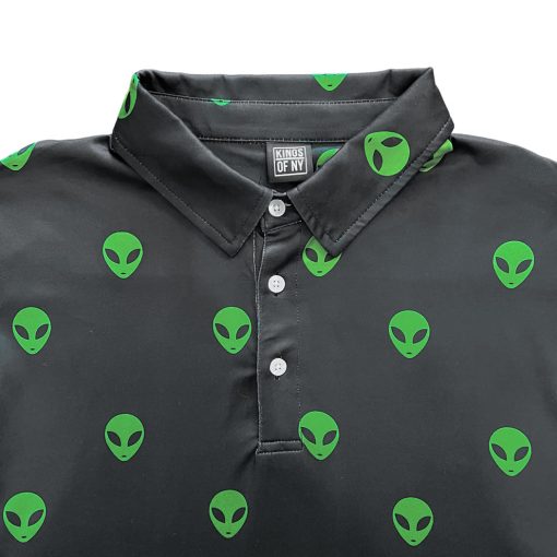 Green Alien Head Men's Polo Golf Shirt - Image 2