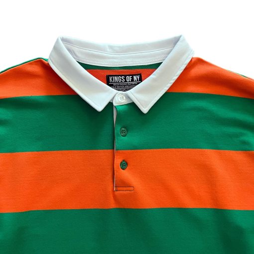 Green And Orange Comfortable Stretch Short Sleeve Striped Men's Rugby Shirt - Image 3