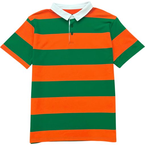 Green And Orange Comfortable Stretch Short Sleeve Striped Men's Rugby Shirt