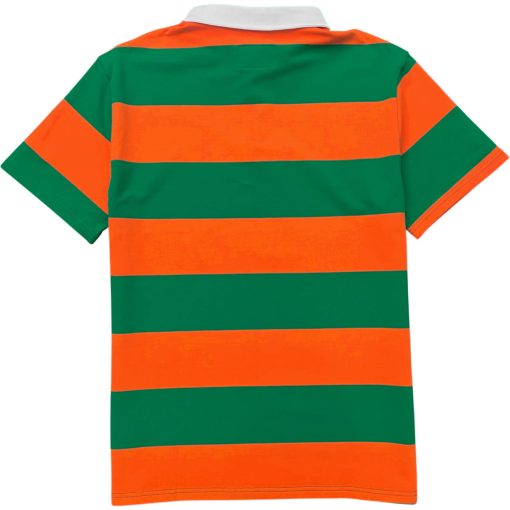 Green And Orange Comfortable Stretch Short Sleeve Striped Men's Rugby Shirt - Image 2
