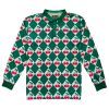 Green Cherry Diamond Checkered Men's Long Sleeve Golf Polo Shirt