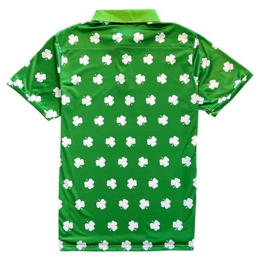 Green St Patricks Day Shamrock Mens Golf Polo Shirt - Image 3