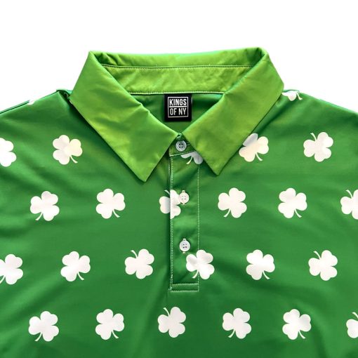 Green St Patricks Day Shamrock Mens Golf Polo Shirt - Image 2